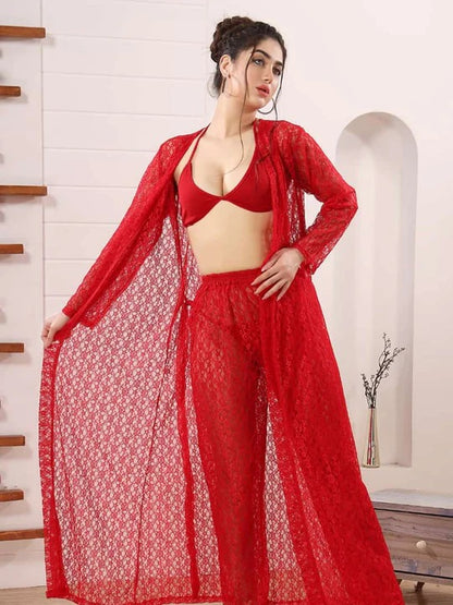 Women's Sexy Transparent lace Robe Lingerie with Bikini LC-002