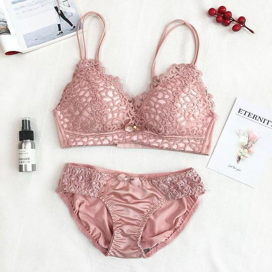 Embroidery bra panty set