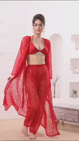 Women's Sexy Transparent lace Robe Lingerie with Bikini LC-002